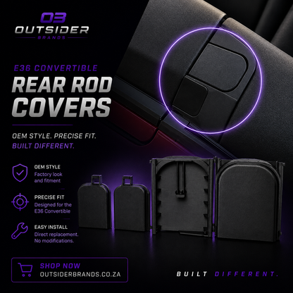 BMW E36 Convertible Rear Trim Rod Covers (Set) – angled view