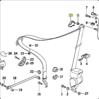 BMW E36 Seatbelt Adjuster Cover Clip (Each) – angled view